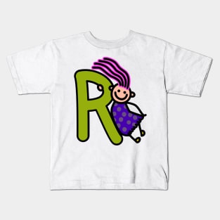 Letter R for girls alphabet Kids Colorful Cartoon Character Kids T-Shirt